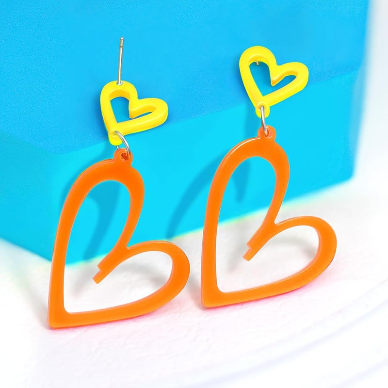 HOLYRY Neon Heart Earrings for Women Acrylic Neon Earrings 80s 90s Outfit for Women Glow Party Accessories Gifts Hot Pink Orange Green Yellow - Image 5